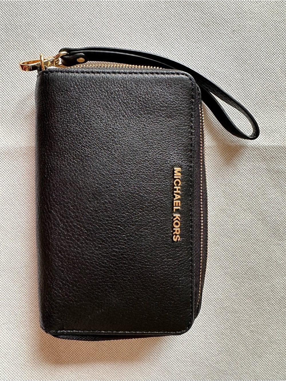 Michael Kors Black Leather Wristlet with Gold Hardware